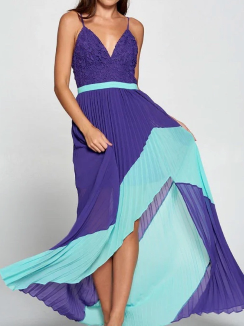 Strut & Bolt Purple Lace Pleated Maxi Dress NWT